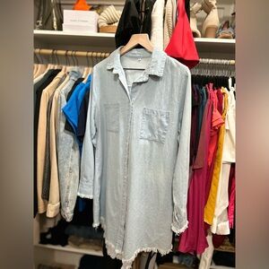 Denim Long Sleeve Dress with Fringe Details ❤️, Size XL fits like a Large.